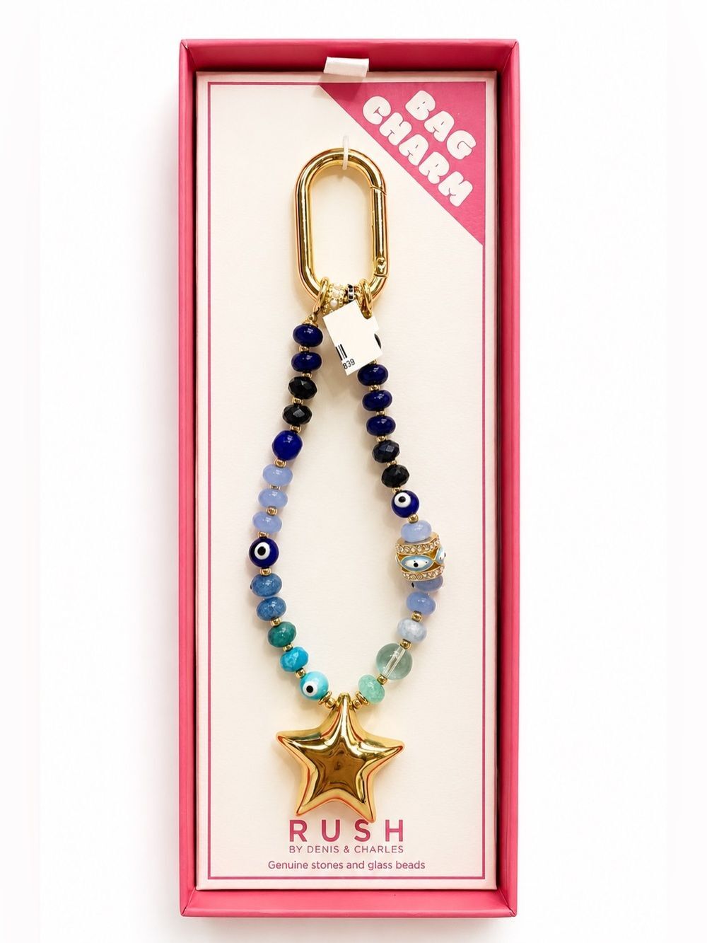 Rush by Denis & Charles NWT Evil Eye Beaded Bag Charm Gold Star Pendant Keychain